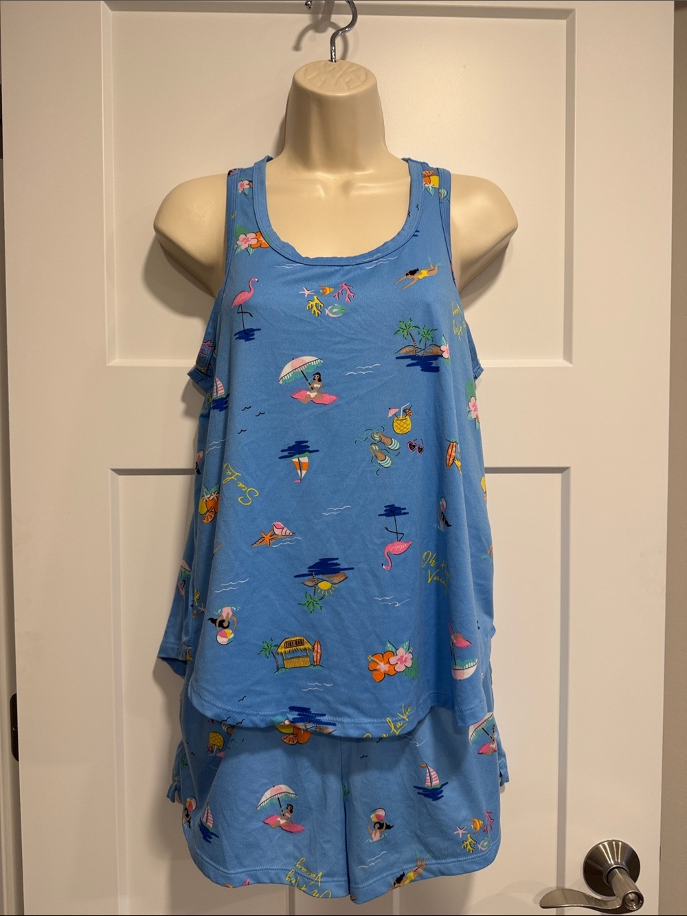 Joyspun Blue Tropical Beach Print Pajama Lounge Set Size Small 4-6